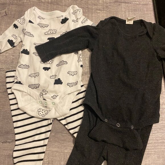 Baby Bodysuits & Leggings Set - Cloud & Stripe Patterns - Long Sleeve - Size 3-6 - Picture 1 of 7